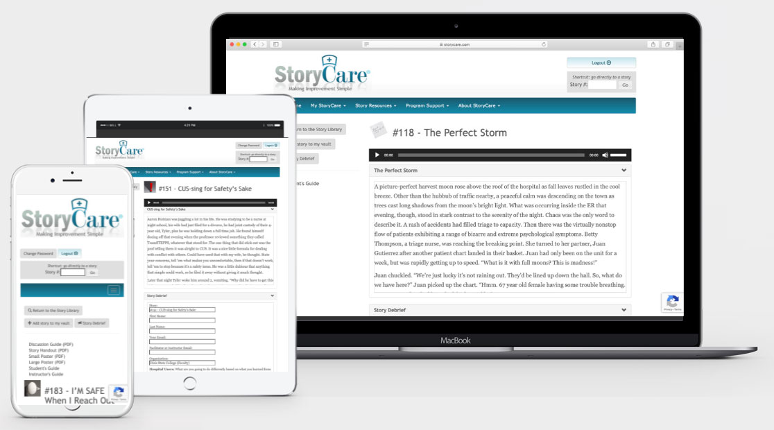 StoryCare web application screen shots